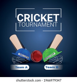 Cricket tournament match with vector player halmet and bat