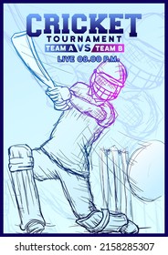 Cricket Turnier Poster handgezeichnet grobe Vektorgrafik.