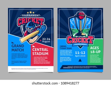 Cricket tournament sport poster, flyer vector design template svg