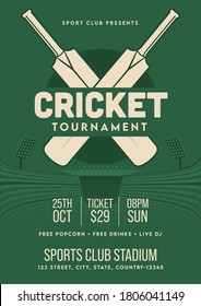 Plantilla de Torneo de Cricket o Diseño de Volante en Estilo Retro con Detalles de Venecia.