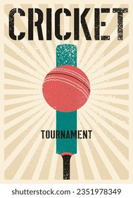 Cricket tournament typographical vintage grunge style poster design. Retro vector illustration.