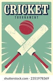 Cricket tournament typographical vintage grunge style poster design. Retro vector illustration.