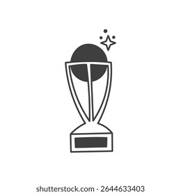 Cricket Trophy Illustration. Sports ball game award sketch for winners competitions and event graphics. Line vector art