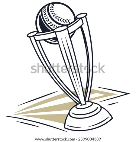 a cricket trophy with a stylized design, featuring a cricket ball on top, symbolizing victory and excellence in the sport.
