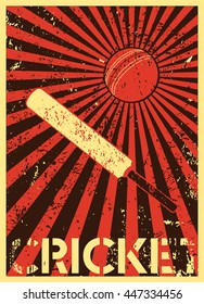 Cricket typographical vintage grunge style poster. Retro vector illustration.