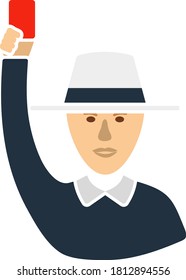 Cricket Umpire With Hand Holding Card Icon. Flat Color Design. Vector Illustration.