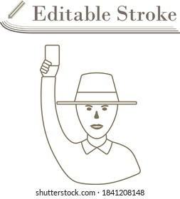 Cricket Umpire With Hand Holding Card Icon. Editable Stroke Simple Design. Vector Illustration.