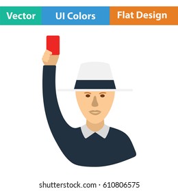 Cricket umpire with hand holding card icon. Flat design. Vector illustration.