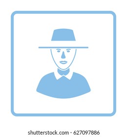 Cricket umpire icon. Blue frame design. Vector illustration.
