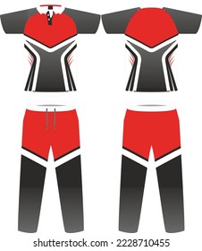 Cricket uniform set with front and back view Sports Cricket t-shirt jersey and bottom trouser design template, mock up