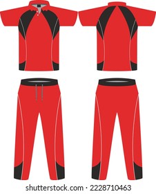 Cricket uniform set with front and back view Sports Cricket t-shirt jersey and bottom trouser design template, mock up