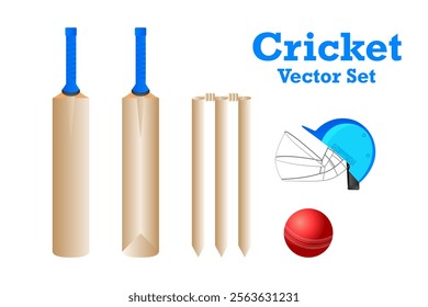 Cricket vector art design bat, stumps, red ball and helmet illustration