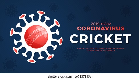 Coronavirus de advertencia de vectores de críquet. Detengan el brote de 2019-nCoV. Peligro del coronavirus y riesgo de enfermedad de la salud pública y brote de gripe. Cancelación del concepto de eventos deportivos y encuentros