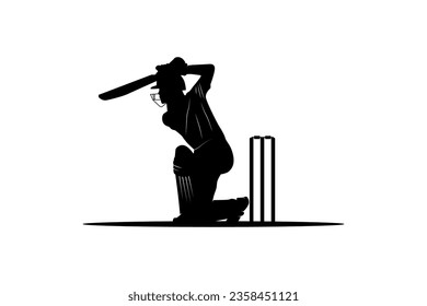 cricket vector batting black and white.