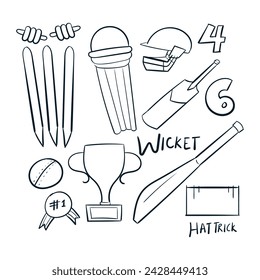 Cricket Vector Illustration Vector Icon Cricket sports Item icon Doodle Scribbles Icons