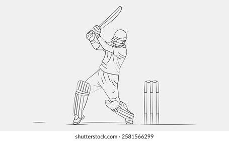 Cricket Vector Illustration Stylish Cricket Batsman Standing Pose - Line Art Cricket, Ideal Cricket Batsman Stance