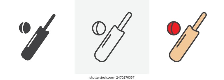 Cricket vector set. Cricket bat and ball graphic. Cricket game icon.