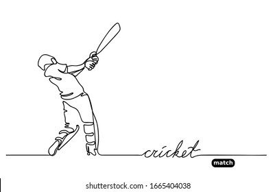 Cricket vector simple background. Minimalistic black and white sport background. Sport event. One continuous line drawing of cricket player.