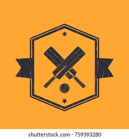 Cricket vintage logo, vector emblem with grunge texture