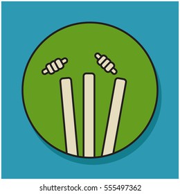 Cricket Wicket and Bails (Vector Illustration in Line Style Flat Art Design)