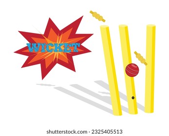 A cricket wicket with ball hitting it vector illustration is a graphical representation of a cricket wicket being hit by a ball.