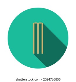 Cricket Wicket Icon. Flat Circle Stencil Design With Long Shadow. Vector Illustration.