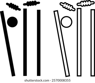 Cricket wicket icon set. Cricket game vector collection isolated on transparent background. cricket tournament wicket out elements template. vintage for clubs and team. Sports sign for web app