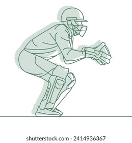 Cricket. Wicket keeper with Cricket batsman Line drawing Vector illustration.