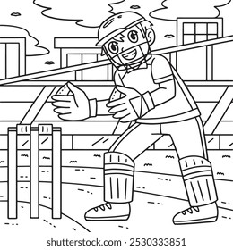 Cricket Wicket Keeper Crouching Coloring Page