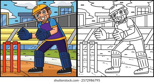 Cricket Wicket Keeper Crouching Illustration