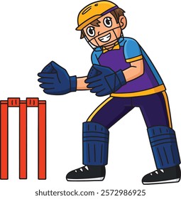 Cricket Wicketkeeper Crouching Cartoon Clipart