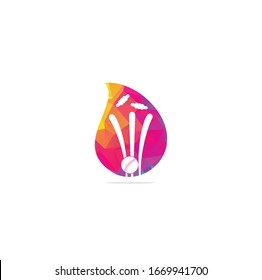 Cricket wickets and ball logo. Wicket and bails logo. Cricket drop shape concept logo	