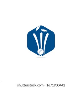 Cricket wickets and ball logo. Wicket and bails logo. Cricket championship logo. Cricket logo	