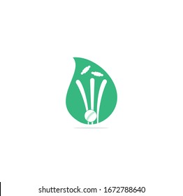 Cricket wickets and ball logo. Wicket and bails logo. Cricket drop shape concept logo	