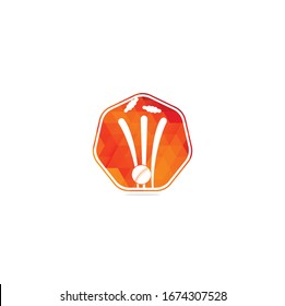 Cricket wickets and ball logo. Wicket and bails logo. Cricket championship logo. Cricket logo	