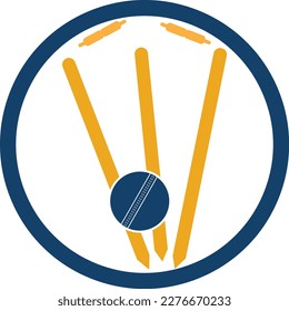 Cricket wickets and ball logo. Wicket and bails logo. Cricket championship logo. Cricket logo