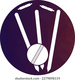 Cricket wickets and ball logo. Wicket and bails logo. Cricket championship logo. Cricket logo