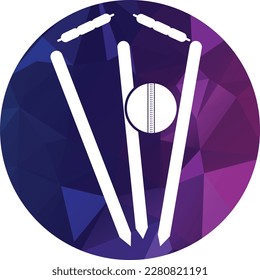 Cricket wickets and ball logo. Wicket and bails logo. Cricket championship logo. Cricket logo