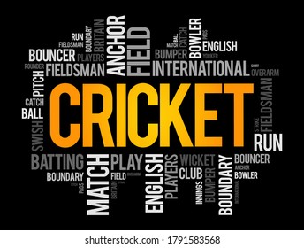 Cricket Word Cloud Collage, Hintergrund für Sportkonzepte