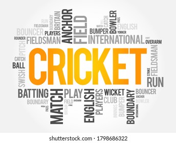 Cricket Word Cloud Collage, Hintergrund für Sportkonzepte