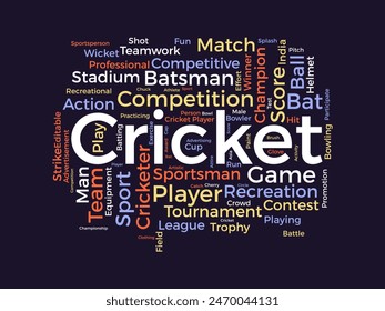 Cricket word cloud template. Sport concept vector tagcloud background.
