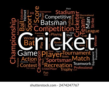 Cricket word cloud template. Sport concept vector tagcloud background.