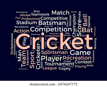 Cricket word cloud template. Sport concept vector tagcloud background.