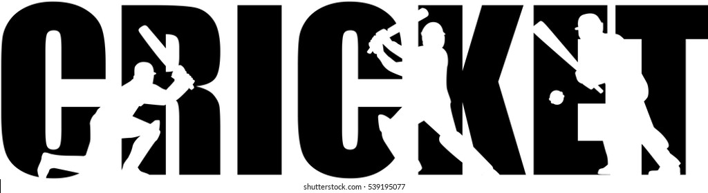 Cricket word with silhouette cutouts