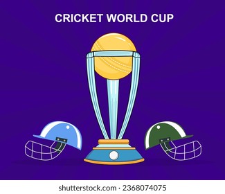 Banner de la Copa Mundial de Cricket 2023 con trofeo ganador