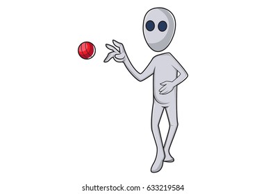 Cricketer with the ball. Vector Illustration. Isolated on white background.