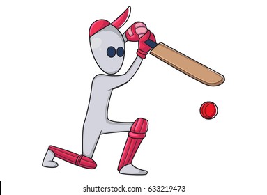 Cricketer bating. Vector Illustration. Isolated on white background.