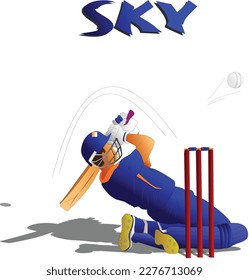Cricketer in blue playing reverse shot in Cricket.  svg