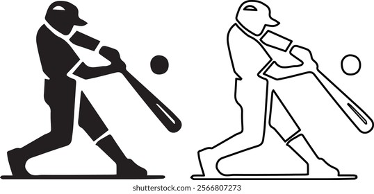 Cricketer Hitting a Ball Silhouette and Line Art Vector Illustration - Dynamic Sports Design for Cricket Enthusiasts and Creative Projects.