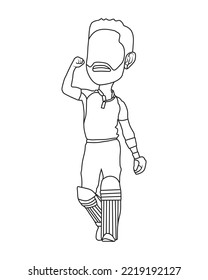 cricketer Line art, illustration, vector, art, painting, cartoon. Batsman celebration moment for winning match. 